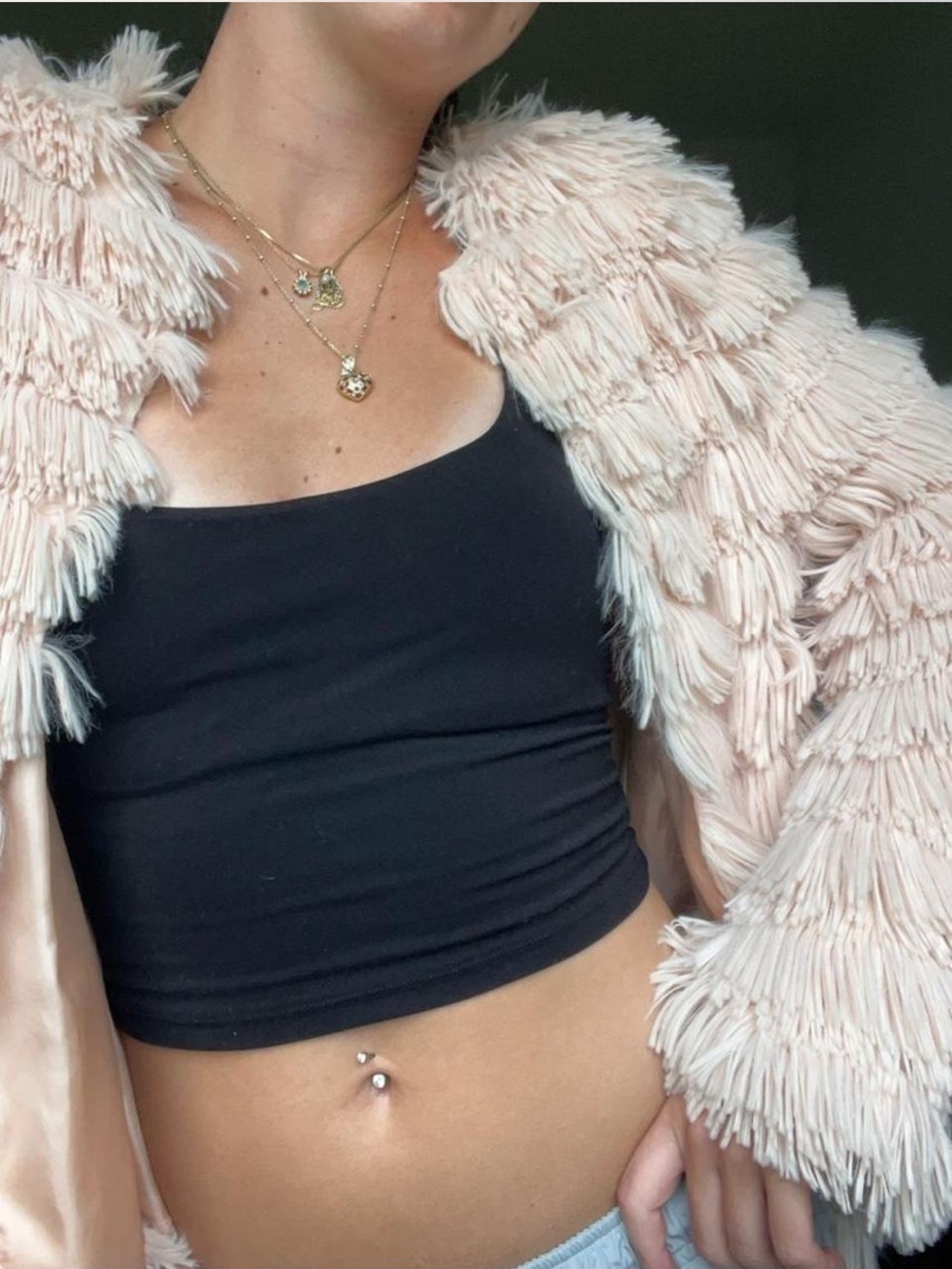 Blue Blush Ivory Fringe Cropped Jacket